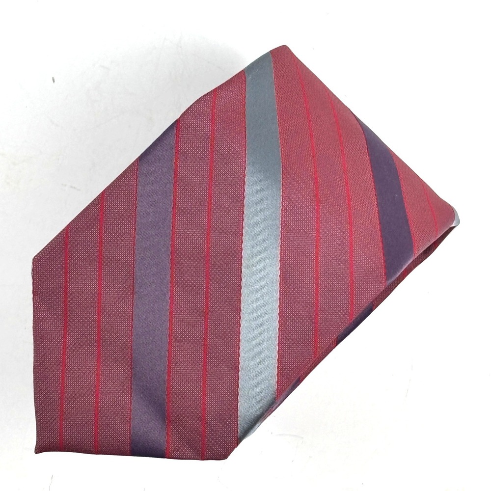 Wembley Necktie Mens Burgundy Grey Purple Striped Silk Blend Tie Preppy Classic
